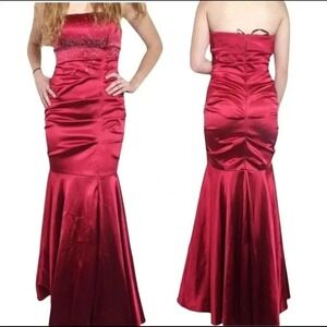 Vintage Blondie Nite 5 Red Strapless Formal Dress Gown Embellish Ruched Mermaid